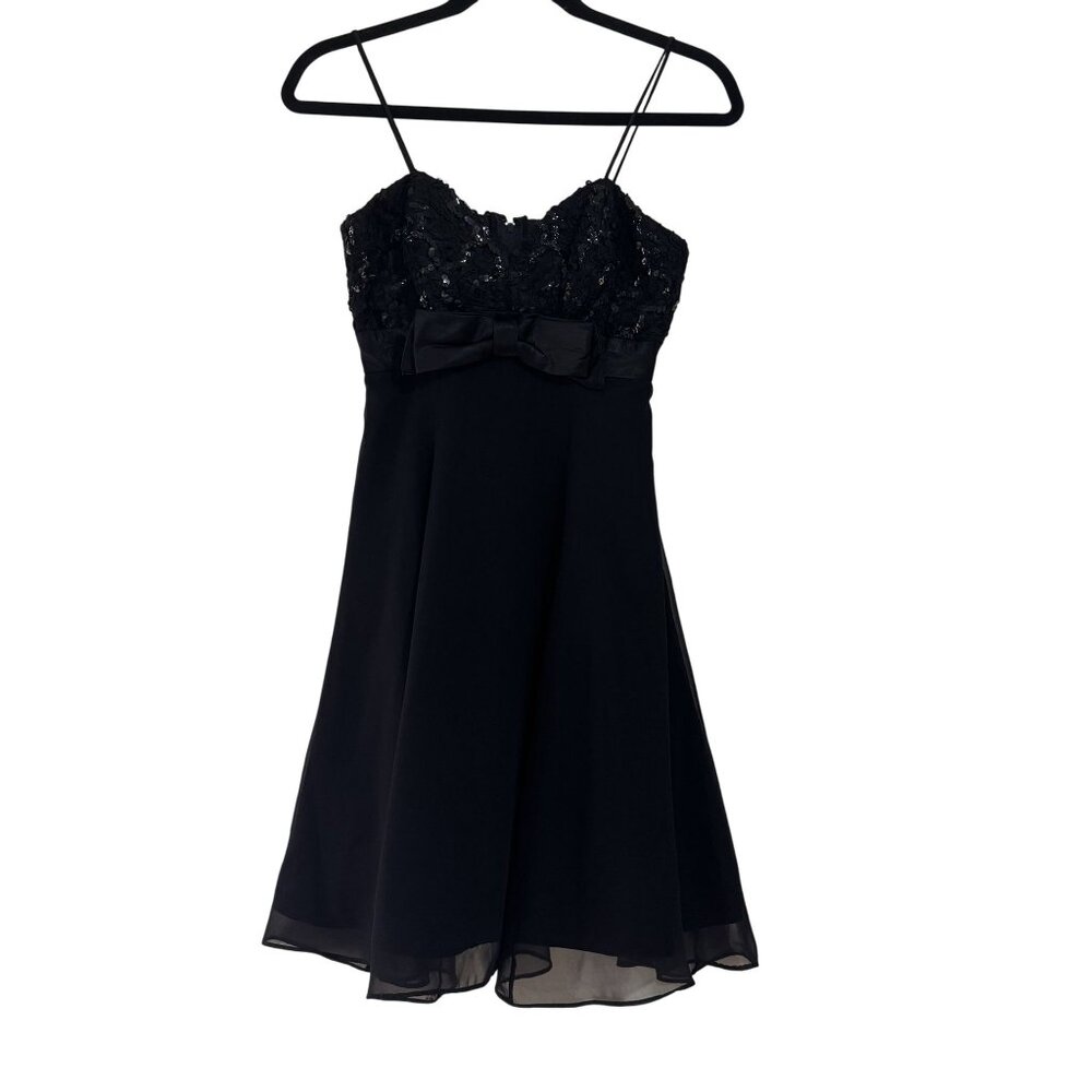 Vintage De Laru Linda Bernell Black Sequin Y2K 90s Spaghetti Straps Mini Dress S